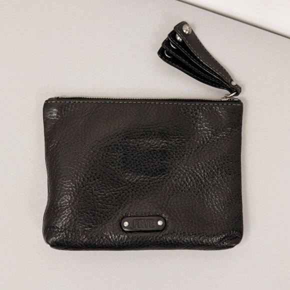 FRYE Pebbled Leather Zippered Pouch in Black - Picture 2 of 6